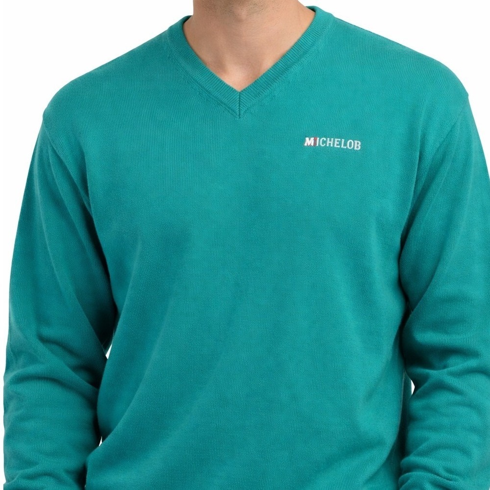 Vintage 80s McBriar Michelob Beer Sweater XXL Teal Green V-Neck Knit Made in USA